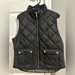 J. Crew Black Quilted Vest with Gold Accents